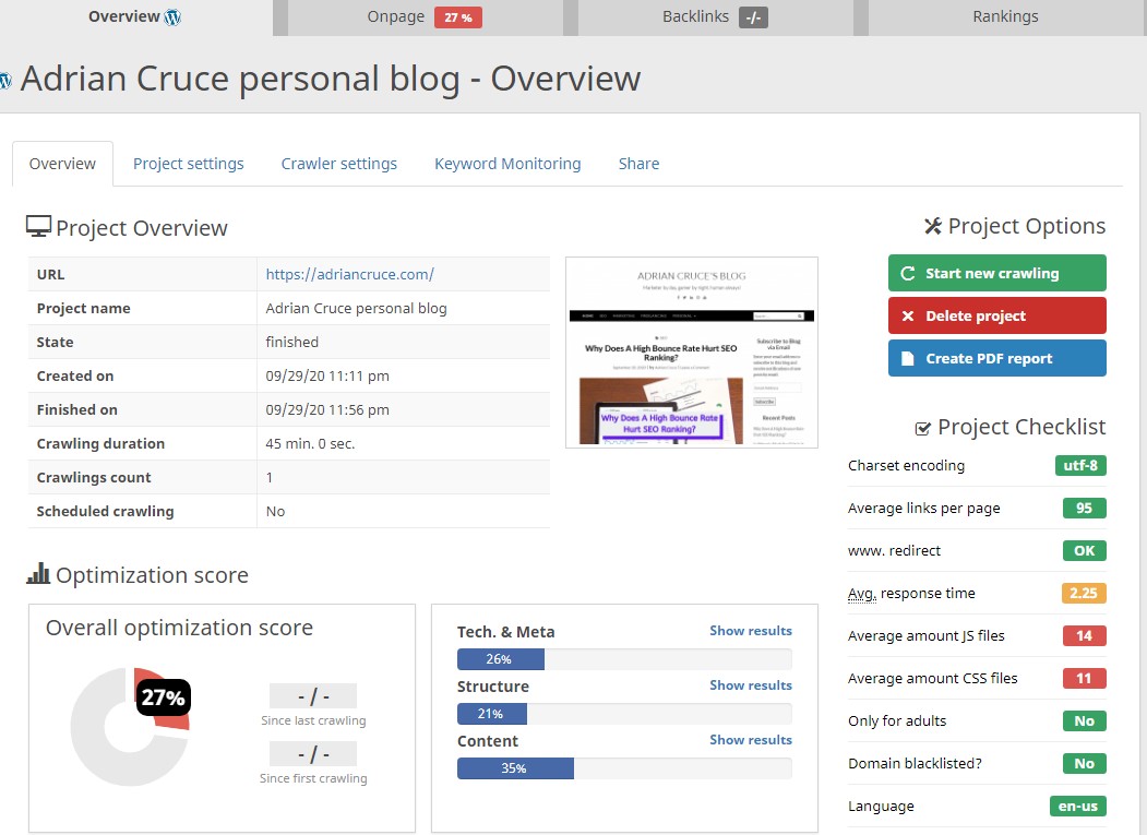 SEObility report example before current algorithm update